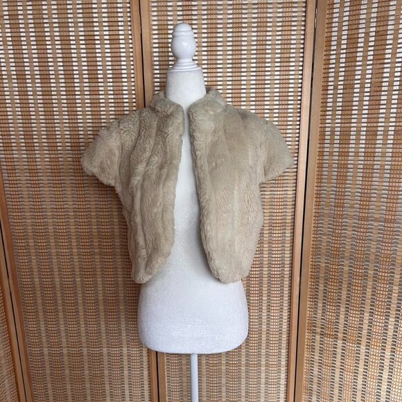 Vintage Forever 21 cream faux fur open bowlero - Picture 1 of 4